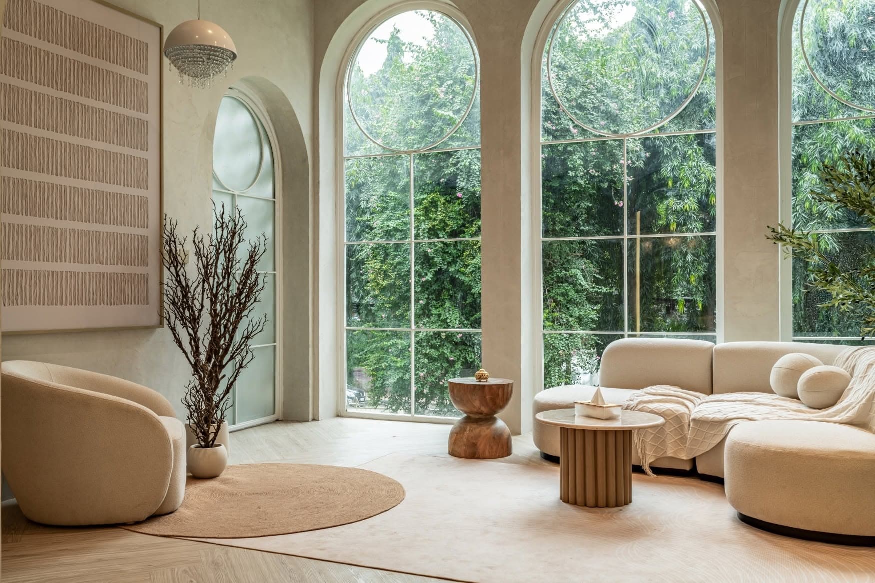 The studio — arched windows and morning light